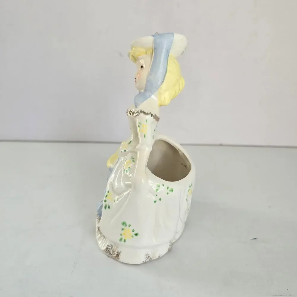 Vintage Figurine Planter Woman Bonnet 50s 60s Kitsch Japanese Gone With the Wind